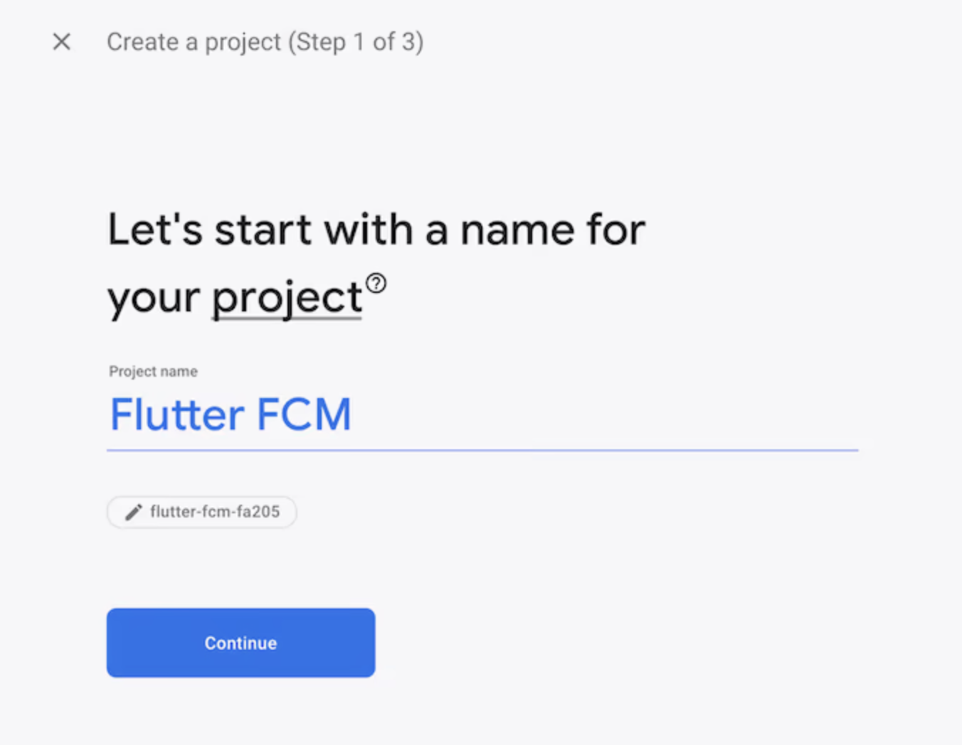 flutter firebase project name