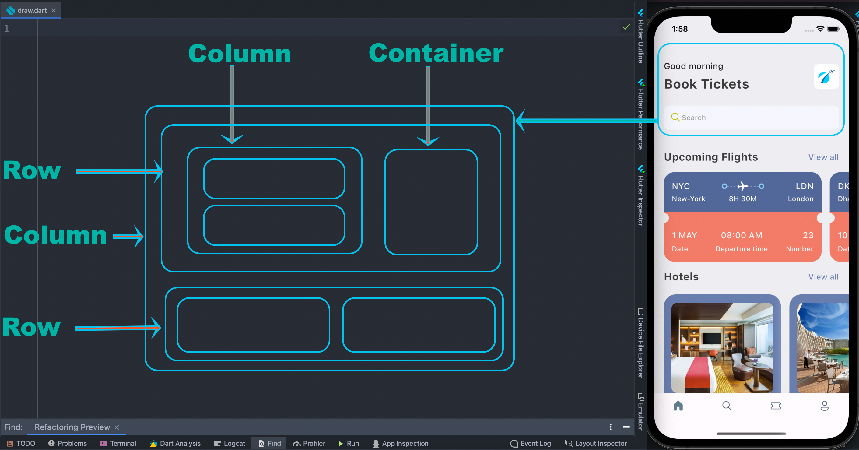 Flutter Row and Column layout design explained